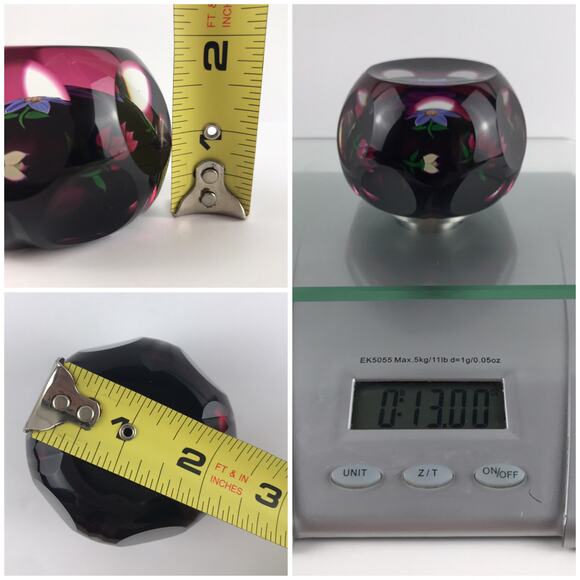 Perthshire 1980C Floral Amethyst Flash Overlay Faceted Lampwork Paperweight Cert - Picture 7 of 16